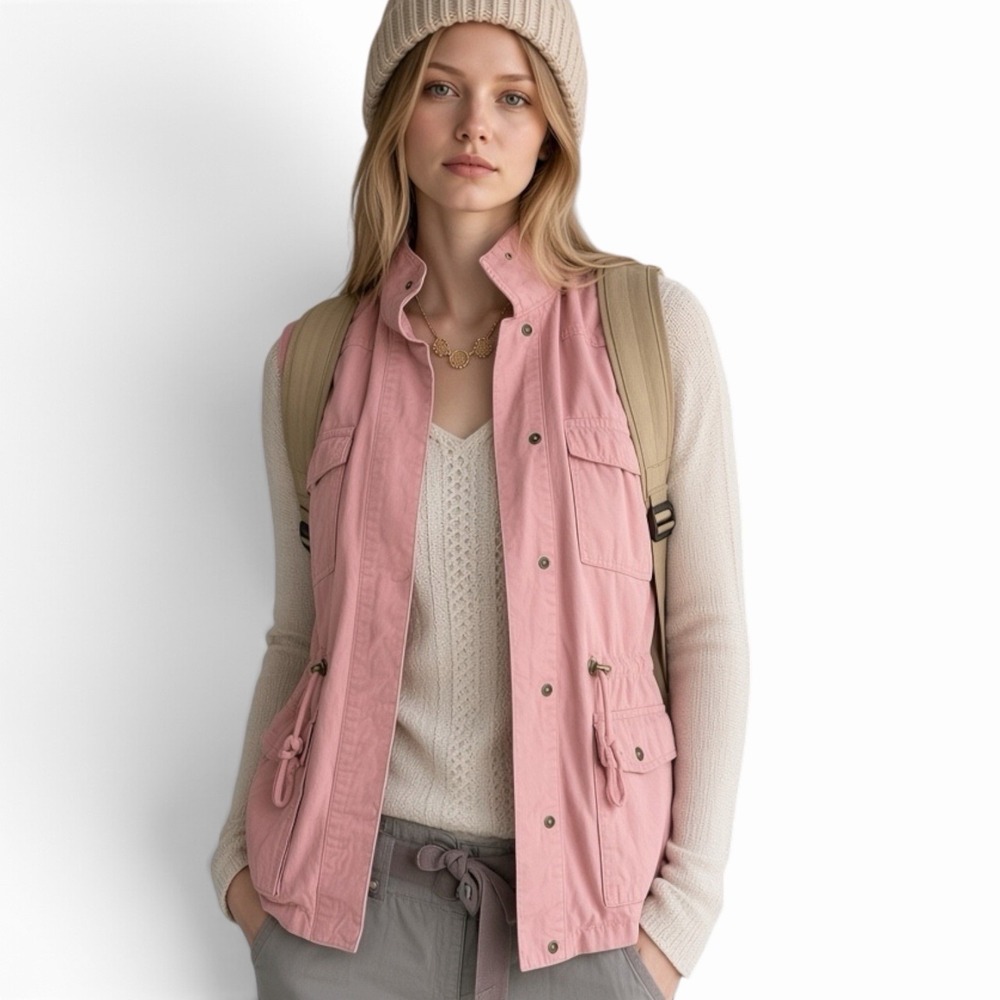 Love Tree Vest Hooded Utility Military Drawstring Waist Pink Gorpcore Soft S